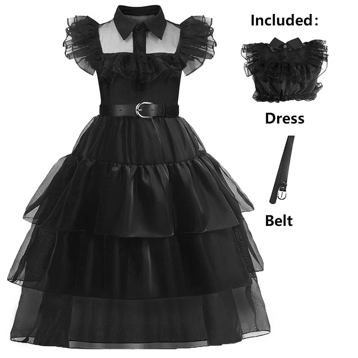 Wednesday Addams Dress for Girls Kids Party Cosplay Halloween Fancy Black Costumes