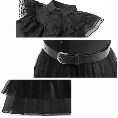 Wednesday Addams Dress for Girls Kids Party Cosplay Halloween Fancy Black Costumes