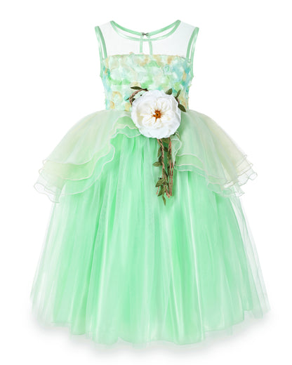 Tiana Costume for Girls Fancy Costume Tiana Dress for Girls Princess Frog Role Play Dress up Birthday Cosplay Costume